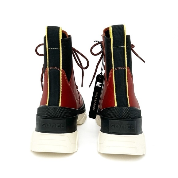 Sorel Brex Ankle Boots Womens Size 8 Leather Waterproof Red Black Bootie New NWT - Picture 4 of 9